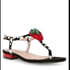 Betsy Johnson Rhinestone Strawberry Embellished Black and White Sandals sz 8.5